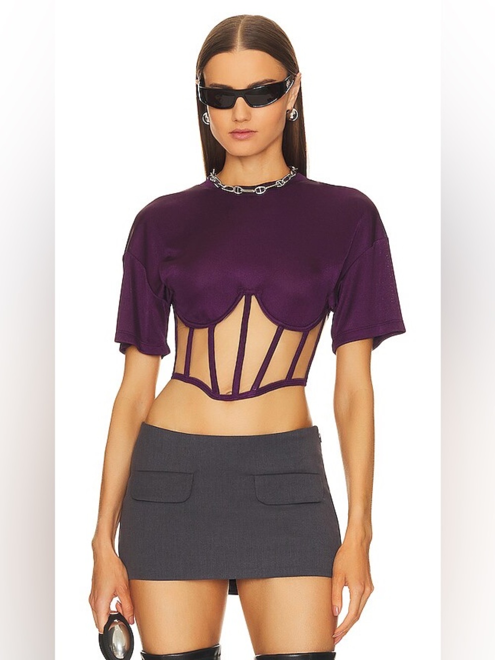 RtA  Sheer Corset Crop Top - Women's Fashion Top